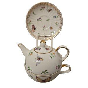 Garden Whispers Skye Mcghie Porcelain Butterfly Floral Tea Set Pot Cup Saucer